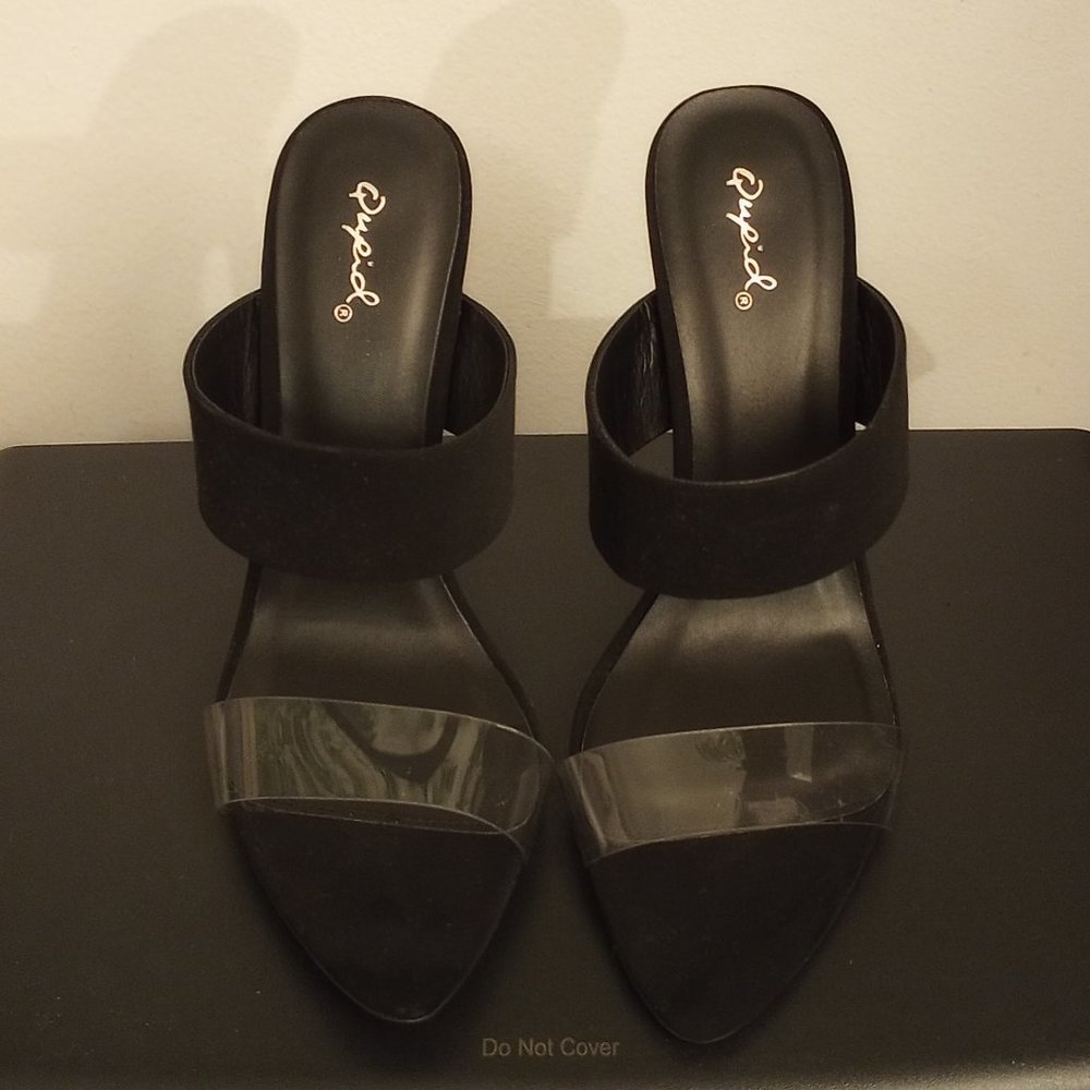 Black/Clear Qupid Open Toe Stilettos